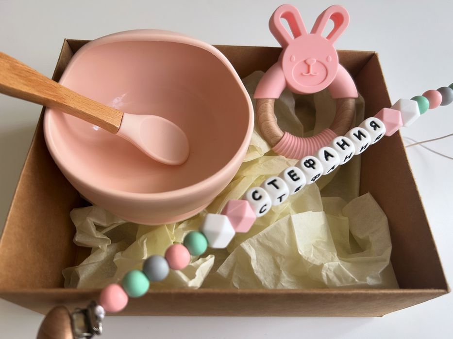 Силиконов клипс или гризалка комплект | подарък за бебе | новородено |