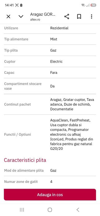 Aragaz Gorenje plita pe gaz si cuptor electric cu 10 functii