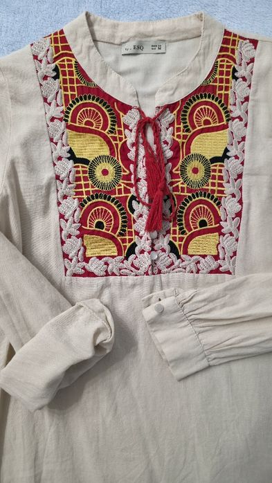 Bluza dama bej cu model etnic, ESQ, bumbac 80%, marimea M