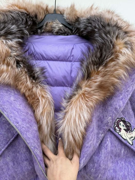 Djofra уникално дамско палто естествена косъм лисица и вълна Л размер