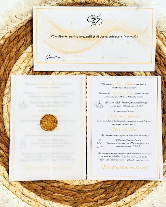 Invitatii nunta, botez, plicuri bani, meniuri, papetarie evenimente