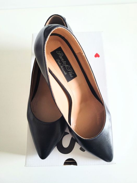 Pantofi Stiletto Piele Negri Toc Mic