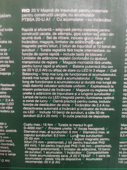 Bormasina filetanta pentru rigips Parkside cu acumulator 20 V