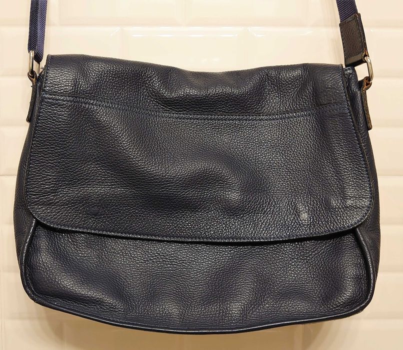 Geanta piele naturala moale (nu eco) Messenger bleumarin inchis, Italy