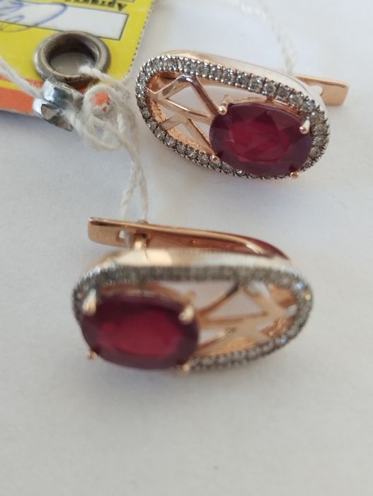 Руско злато обеци рубин диаманти
