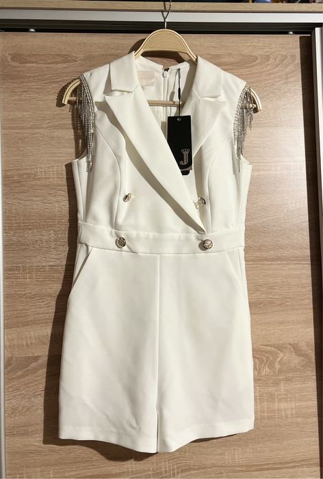 Нов дамски бял гащеризон с камъчета Junona