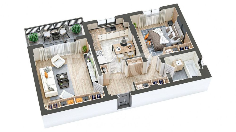 Apartament de vanzare decomandat 2 camere 60 mpu balcon Rahovei Sibiu