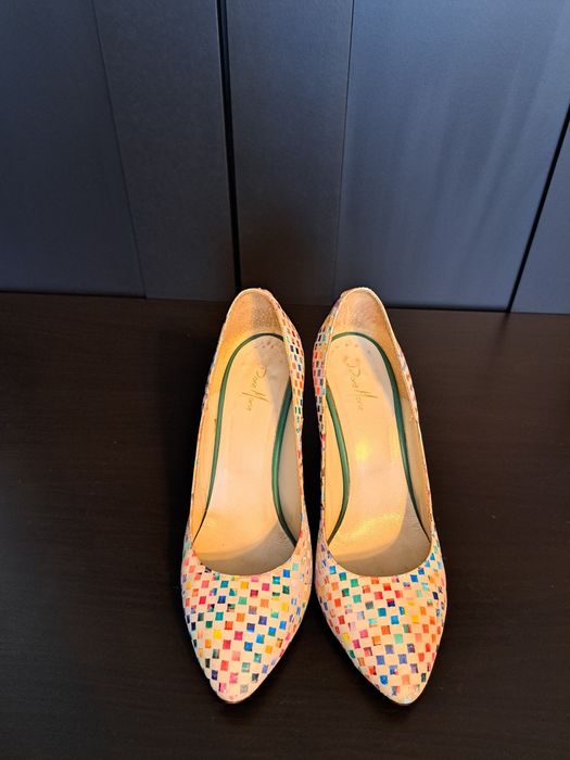 Pantofi stiletto colorați, din piele naturală