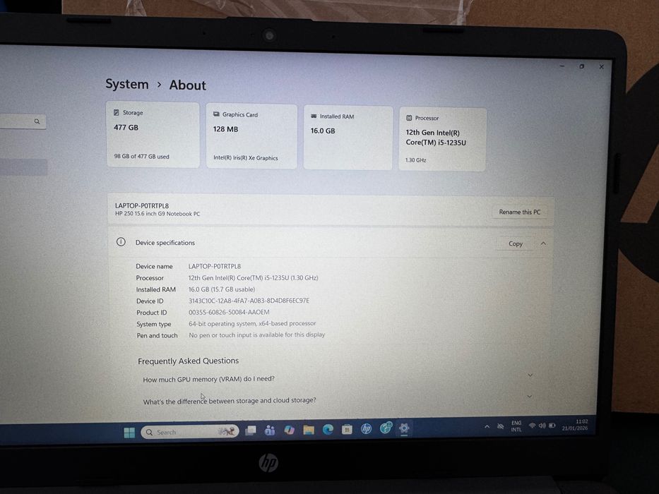 Laptop HP 250 G9 15.6 inch, Intel i5 12th Gen, 16 GB RAM