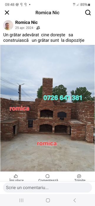 Gratar rustic de cărămidă plita țărănească cuptor de pâine afumături m