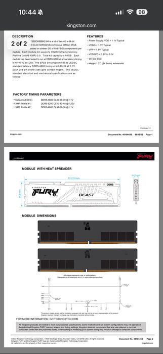 RAM Kingston FURY Beast 64GB (2x32GB) DDR5-5200 CL40 – KF552C40BBK2-64