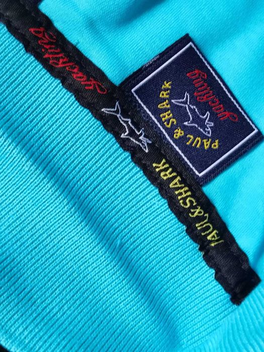 Tricou barbati maneca scurta alb turcoaz guler p&S