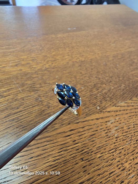 Дамски Златен Пръстен - Сапфири и Диаманти