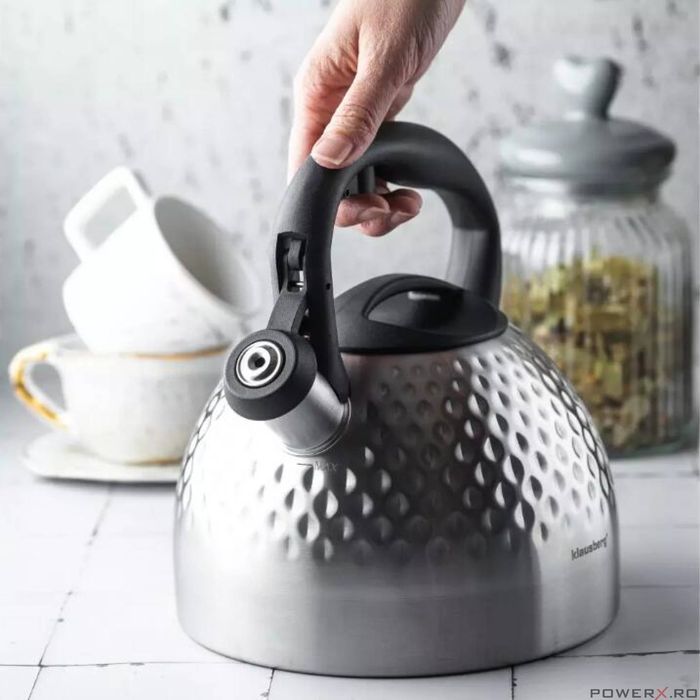 Fierbator din inox cu fluier, ceainic, argintiu, 3L, Klausberg