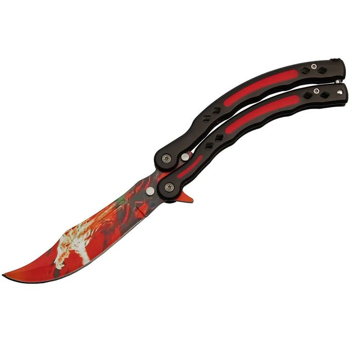 Briceag fluture antrenament Fire Demon, otel inoxidabil, 24.5 cm, rosu