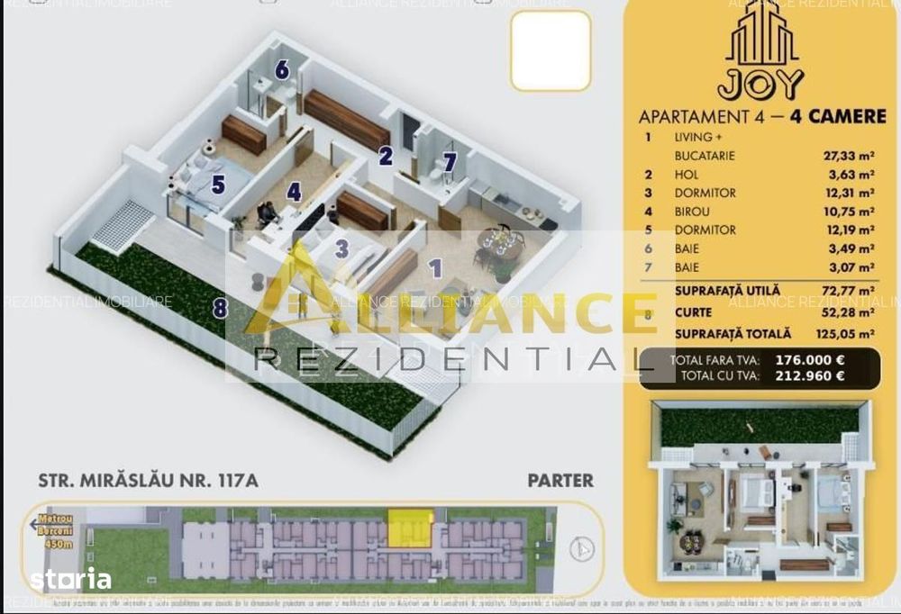 Joy Rezidence Ap. 4 camere cu gradina langa Metrou Berceni