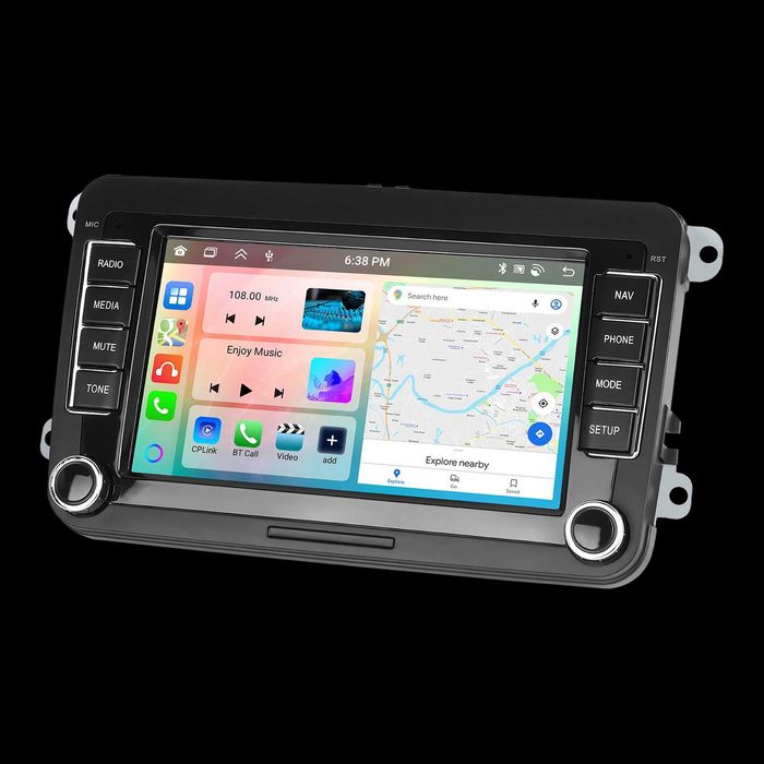 Navigatie Android Auto 7inch 4GB RAM 64GB ROM CarPlay GPS WiFi Bluetooth Octa-Core VW Passat Golf Polo Jetta Sharan Skoda Seat Android 15, Plug&Play