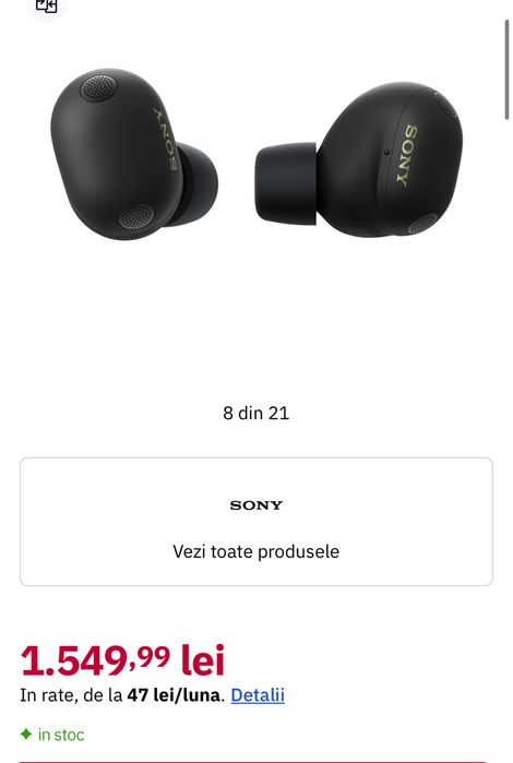 Casti SONY WF-1000XM6B, True Wireless, In-ear, Microfon, sigilate, transport inclus