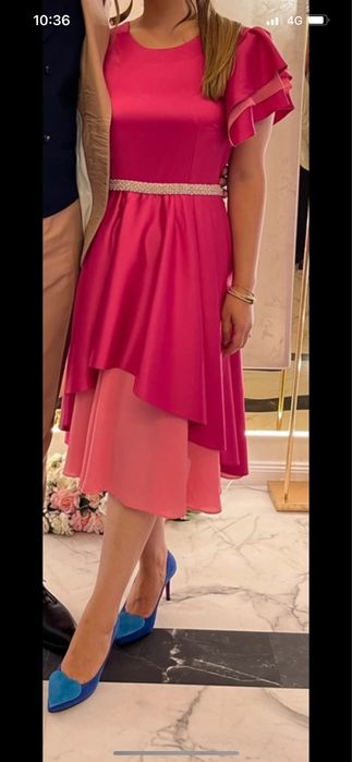 Rochie ocazie roz pal cu curelușă de perluțe