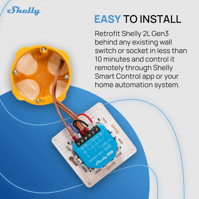 Shelly 2L Gen3 – 2-Канален Превключвател без Нулев Проводник