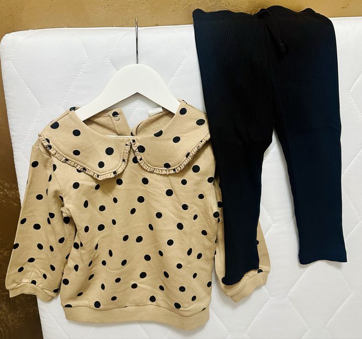 Set H&M fetite 92 colanti si bluza cu guler HM animal print buline