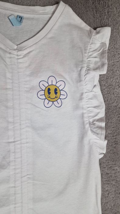 Tricou alb fete 7-8  ani – cu volănașe și șnur reglabil