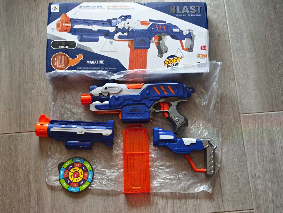 Детска пушка електрически автоматичен бластер на батерии за NERF патрони – поролонови стрелички