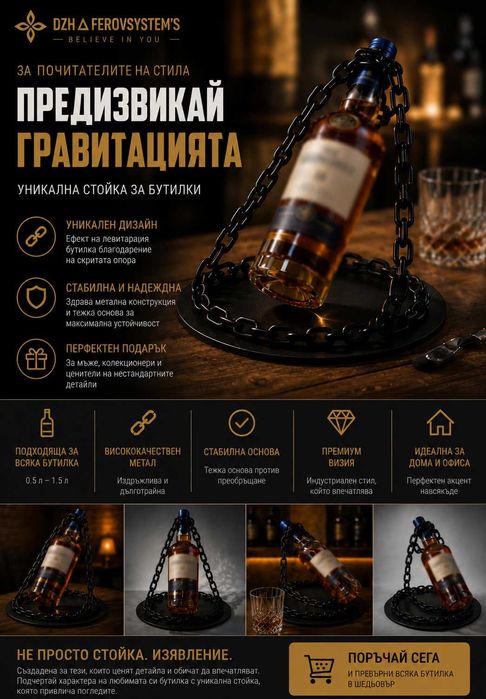Левитиращи настолни и висящи стойки за бутилки