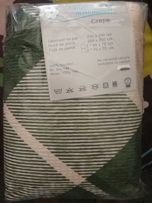 Lenjerie pat matrimonial, 100% bumbac creponat