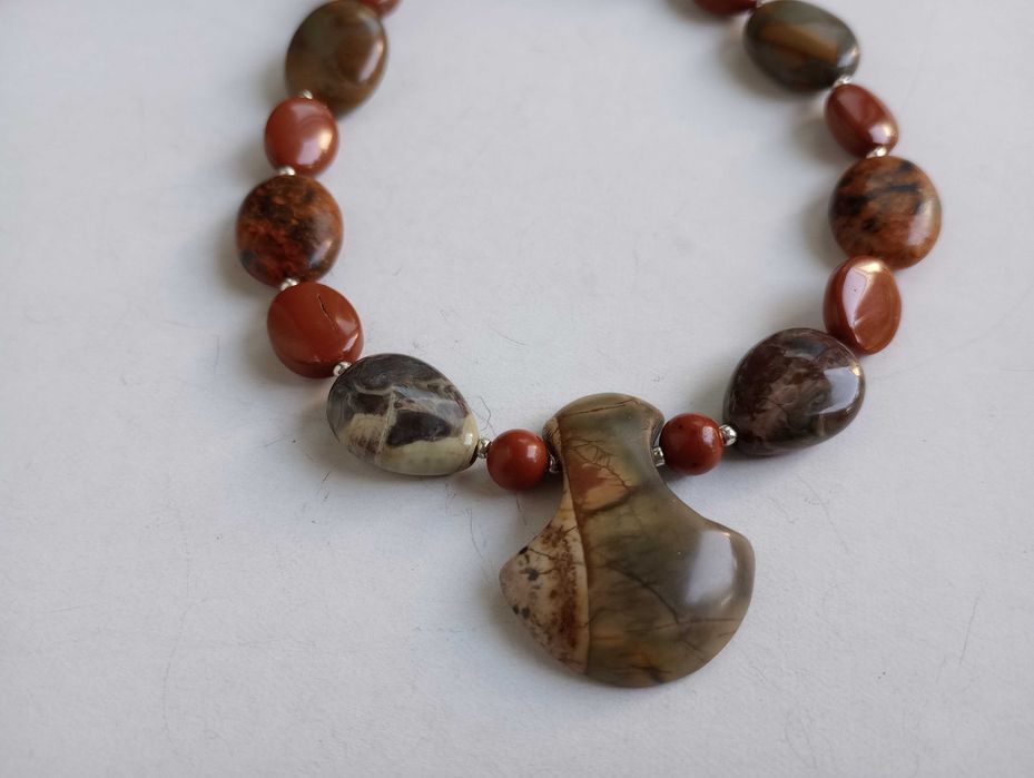 colier mix pietre naturale,jasp rosu,boho chic