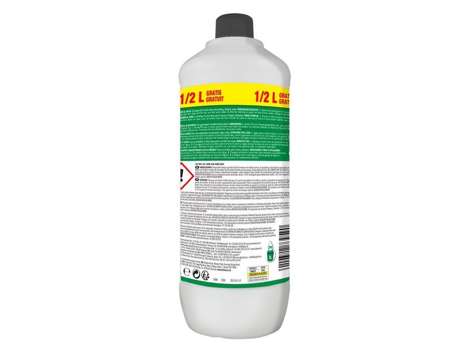 Sampon auto concentrat pentru luciu si spalare manuala Turtle Wax Zip Wax 1.5 Litri, cu ceara protectoare, pentru 50 spalari
