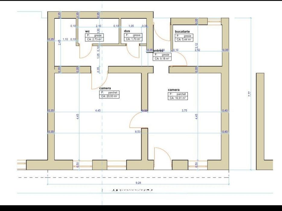 Casa finisata la curte comuna, 56 mp, 2 camere - zona Centrala
