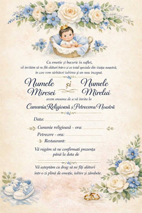 Invitatii personalizate pentru–Nunta•Botez•Gender Reveal•Save the Date
