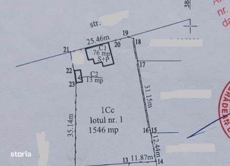 Teren intravilan de 1560 mp, front de 26 m, cu casa S+P, in Grigorescu