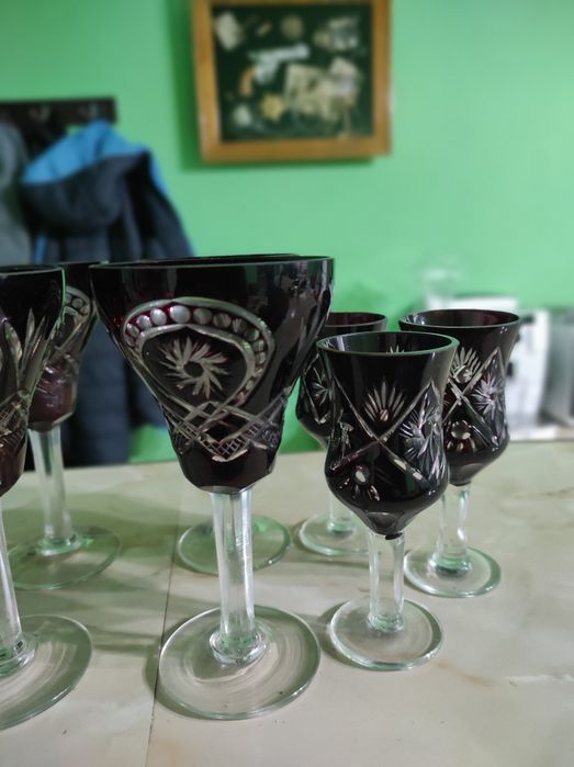 Pahare cristal Rosu Buzau Perla Lux anii 70'