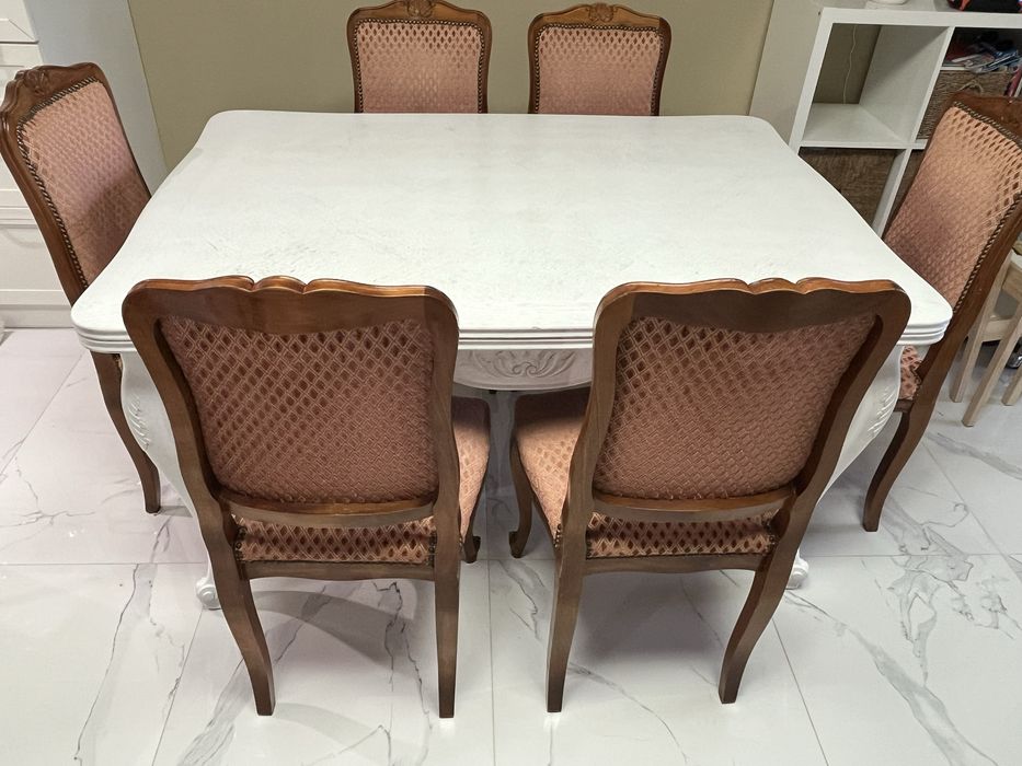 Античен комплект маса и 6 стола - стил Луи XV масивно дърво , Франция