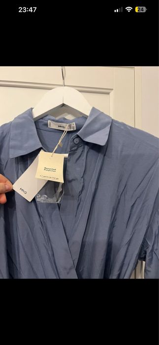 Rochie MANGO albastru regal S-M tip cămașă lungă cu mâneci