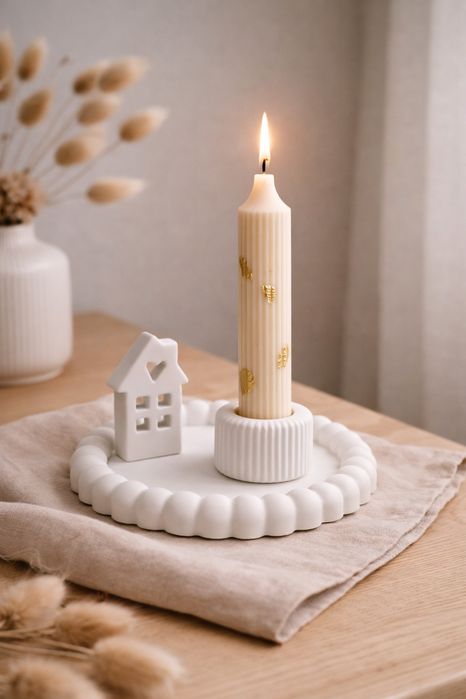 Set Cadou Decorativ Hygge Nordic Home cu Lumânare din Ceară Naturală