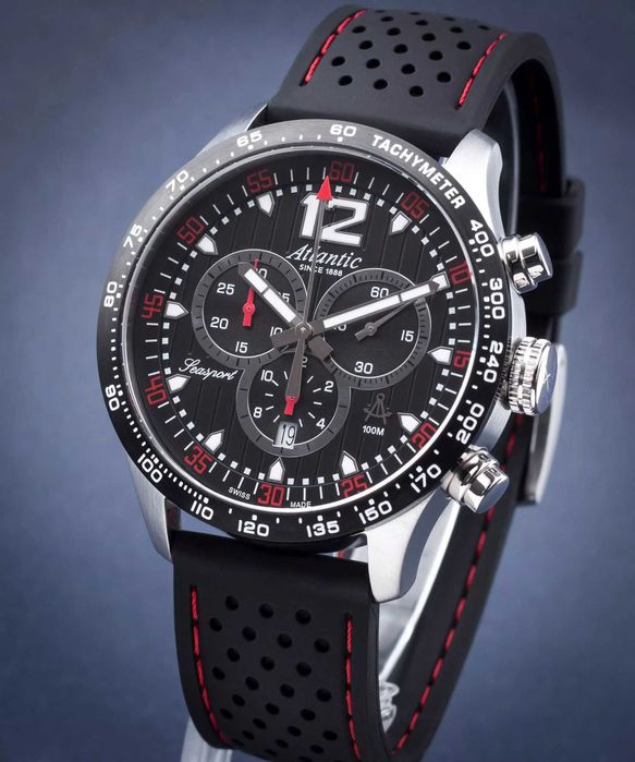 Vand ceas elvetian Atlantic - Seasport 
Chronograph functions