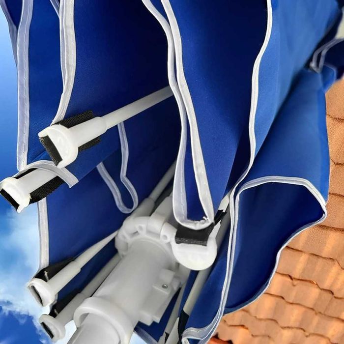 Ø220 см Премиум градински чадър с анти-вятър система, син цвят