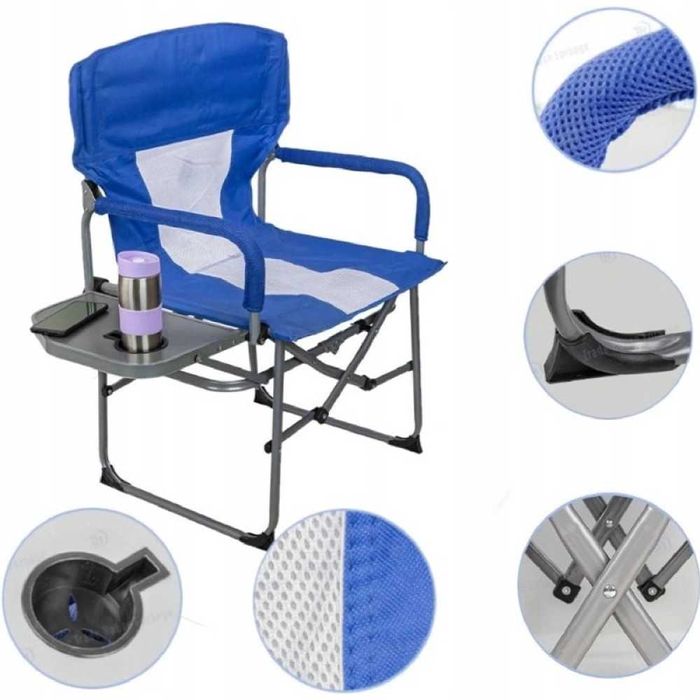 Сгъваем  стол за къмпинг с метална конструкция и поставка за чаша