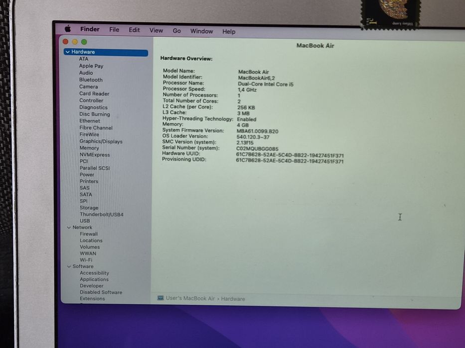 vand laptop MacBook Air 13 A1466 2014s.14"FH..i5..4 Gb..Ssd 128 G