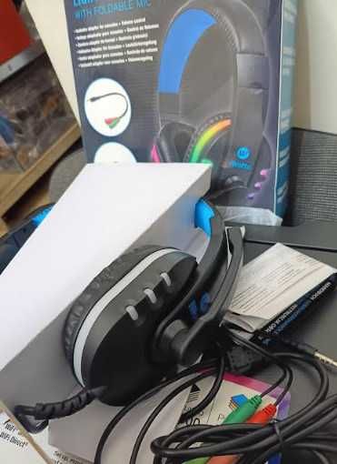 Геймърски слушалки iWotto, кабелни за игри с микрофон, RGB осветление