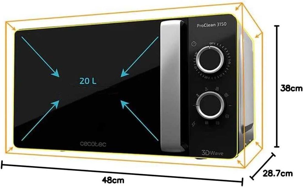 Микровълнова фурна Cecotec Pro Clean 3150, кварцов грил, 800W, 20л, полирано сребърно огледало отпред, лек транспортен ДЕФЕКТ