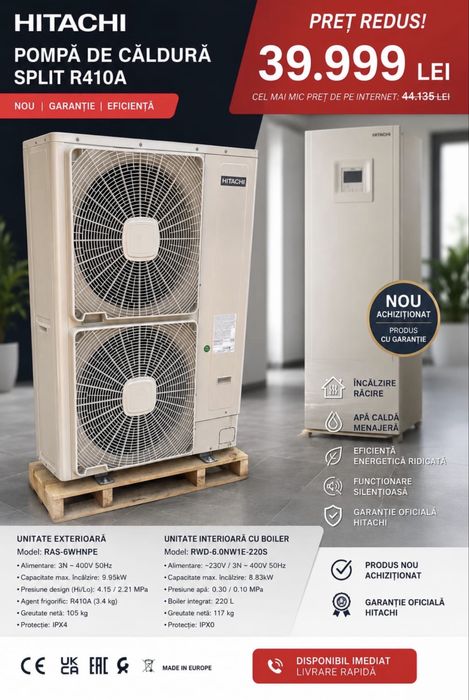 Pompa caldura HITACHI 16kw rece cald