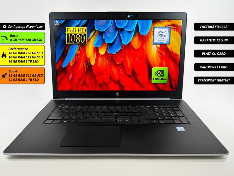 Laptop HP Probook 470 G5 i5-8250u 64 gb ram ddr4 1tb ssd Nvidia GeForce Ecran Mare 17 inch Full HD Gama business Windows 11 Factura si Garantie 1 an