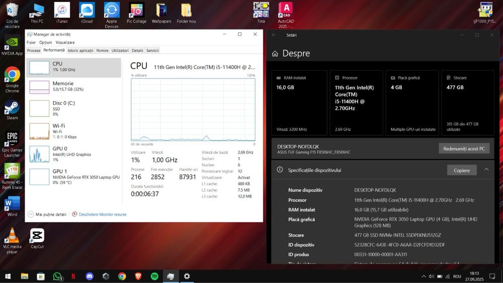 Laptop Asus Tuf Gaming F15 intel i5 16Gb ram RTX 3050