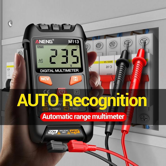 Multimetru digital automat, cu 2 cabluri, Afisaj LCD, tester diode/baterii, continuitate