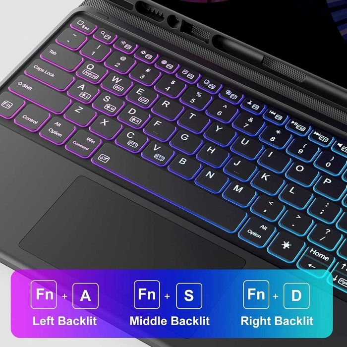Husă cu Tastatură Earto pentru iPad Pro 12.9" (2018–2022), Touchpad, Iluminare RGB, Bluetooth, Negru