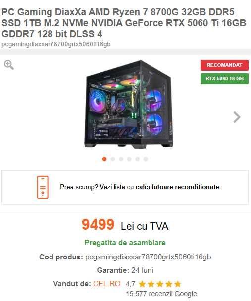 Schimb cu Macbook - PC AMD Ryzen 7 8700G | RTX 5060 Ti 16gb, RAM 32gb, m.2mve 1TB in Garantie 1.5